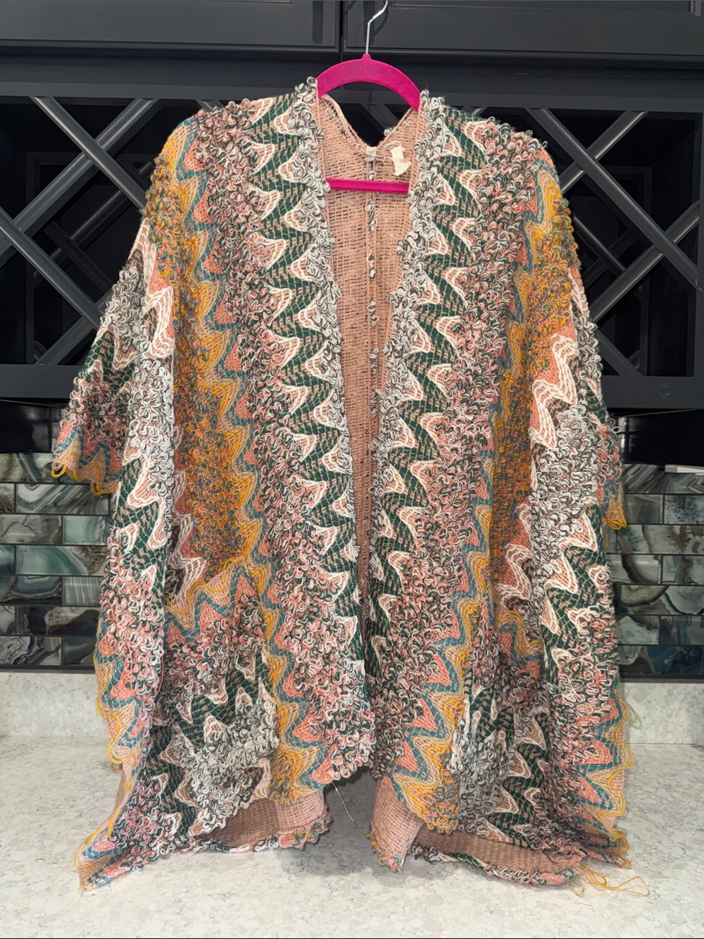 gimmicks by BKE Multicolor Crochet Poncho - Pink, Green & Mustard